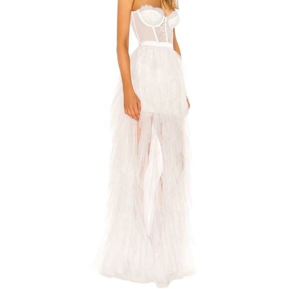 For Love & Lemons White Strapless High Low Maxi Dress Size Small - Picture 1 of 16